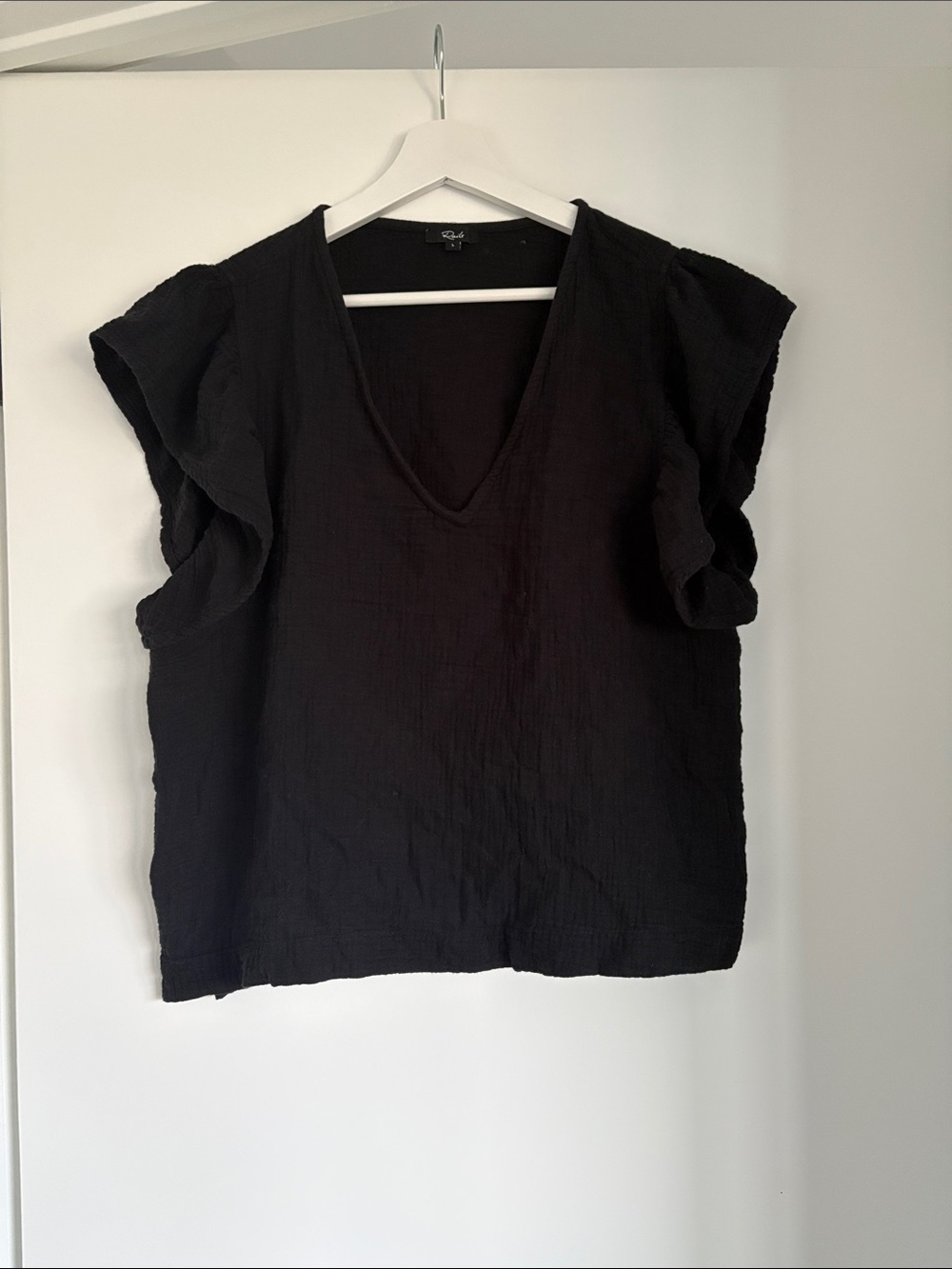 Black V-Neck Ruffle Sleeve Women’s Top